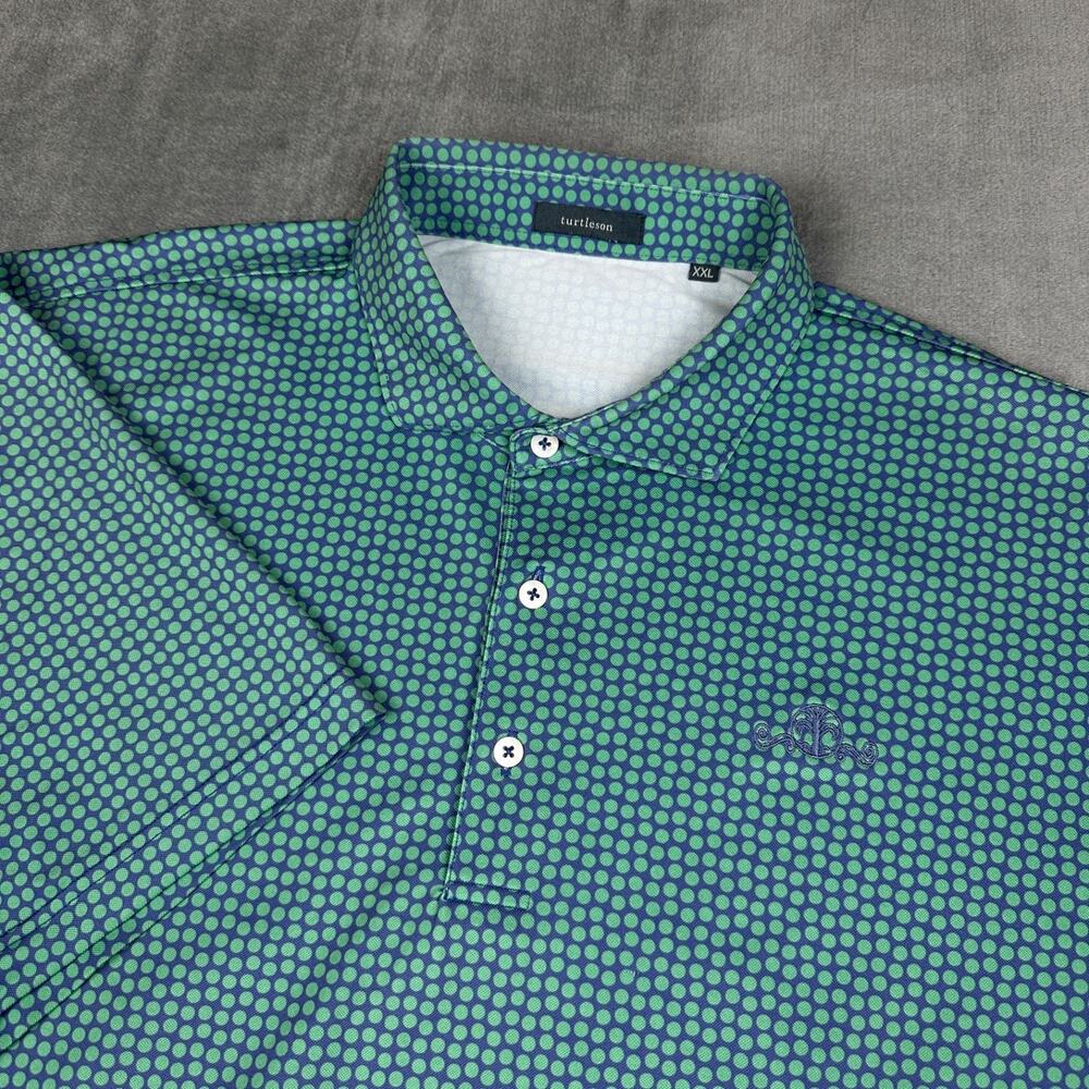Turtleson Polo Shirt Men's 2XL Green Polka Dot Stretch Daniel Island Golf Club
